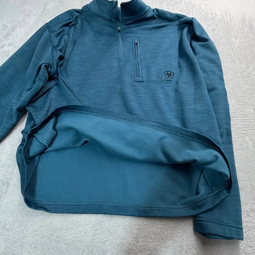 Ariat 1/4 Zip Pullover Mens XL Blue AriatTek Fleece Spellout Long Sleeve Shirt